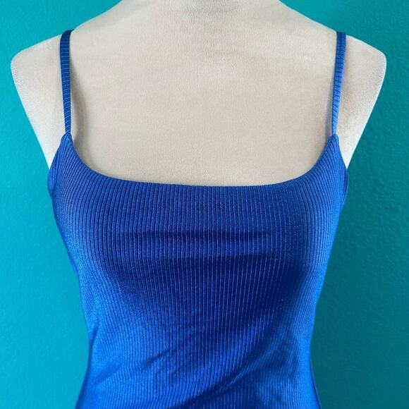 NWT Aerie Shine Rib Strappy Scoop Full Coverage One Piece Swimsuit Blue - Picture 4 of 7